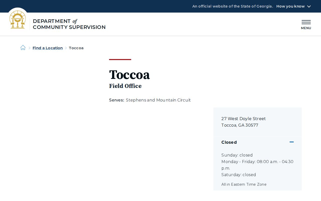 Georgia DCS Toccoa Field Office webpage